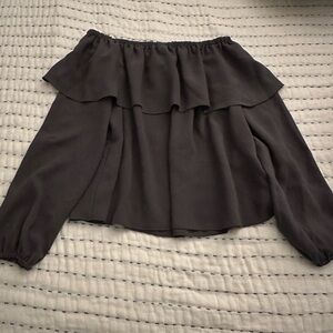Off-Shoulder Ruffle Blouse in Dark Gray